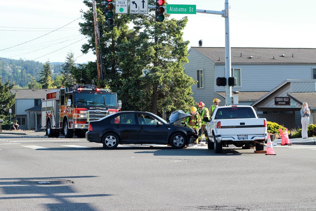 Emergency responders at a car accident scene